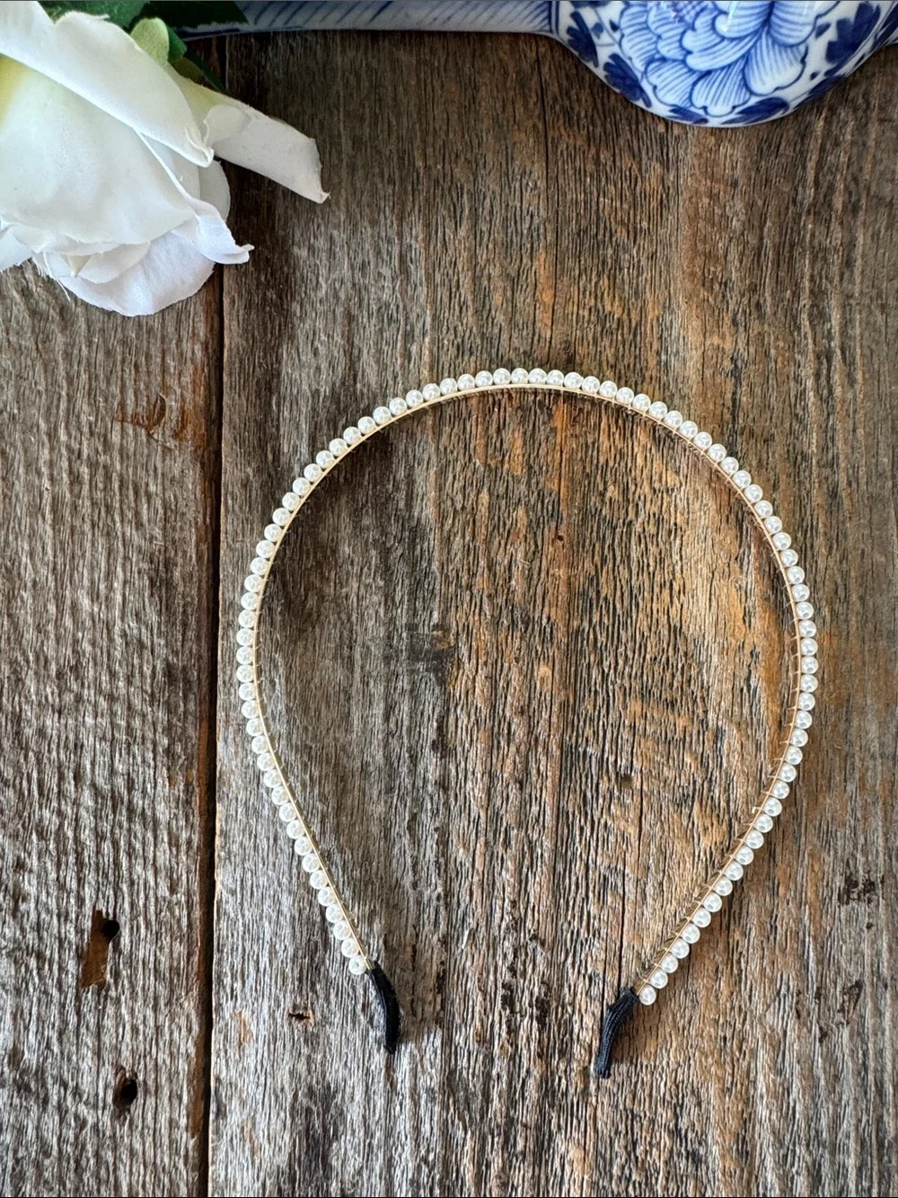Set of 3 Faux Pearl Headbands – Gold Tone Metal Hair Accessories